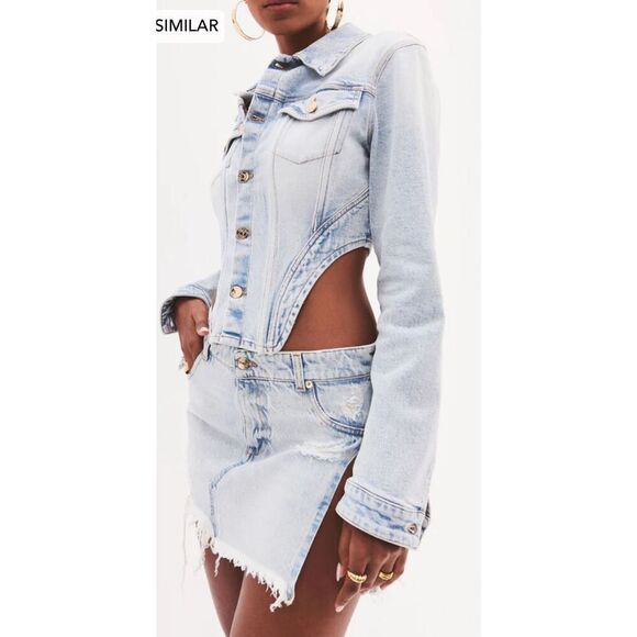 Revolve SER.O.YA Skirt Womens Size 25 Skylight Zuri Micro Mini Distressed Denim - Picture 2 of 13